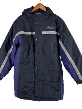 VTG FedEx Stan Herman VF Imagewear Hooded Reflective Utility Jacket Coat Size XL